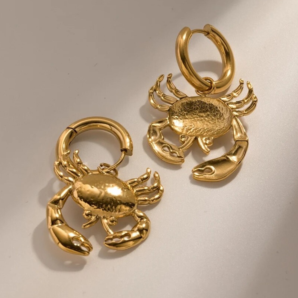 Crab 18KGold Plated Stainless Steel Waterproof Earrings